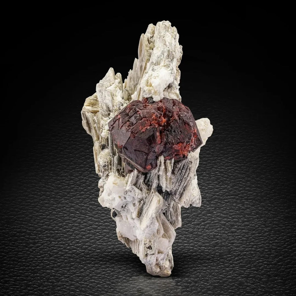 Dark Red Spessartine Garnet Crystal on Muscovite from Pakistan