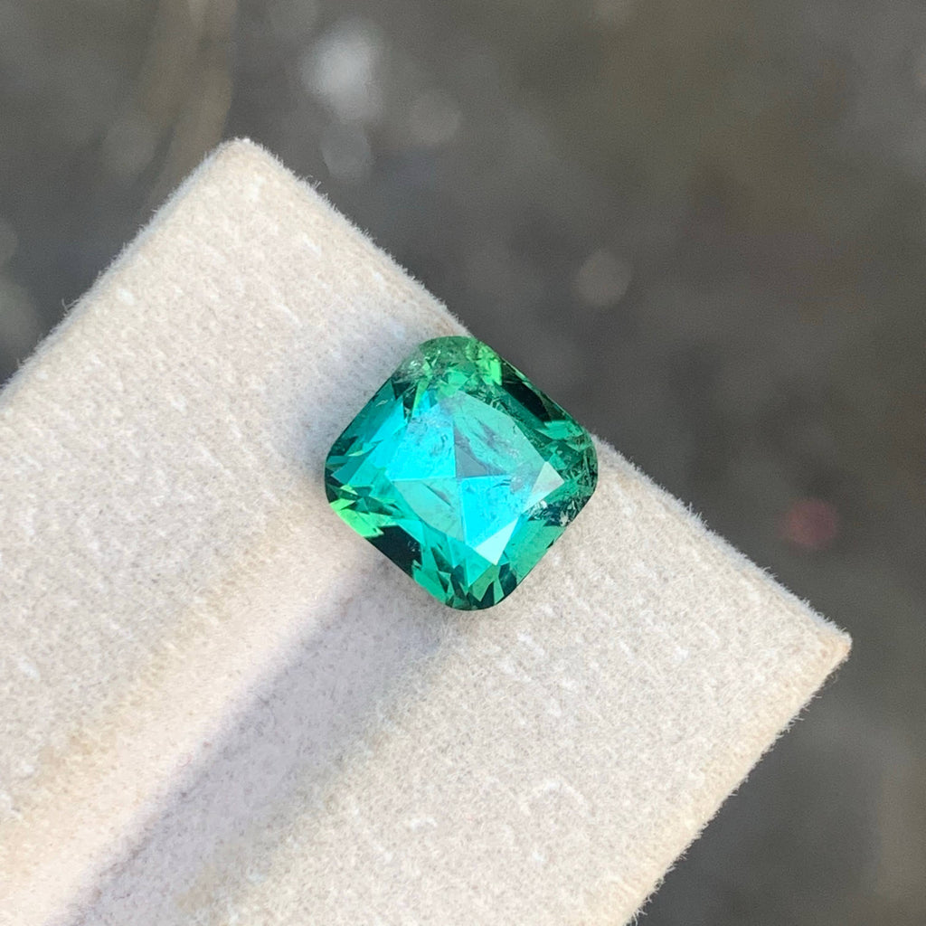 5.55 Carat Bluish Green Tourmaline Cushion Cut Afghan Gemstone