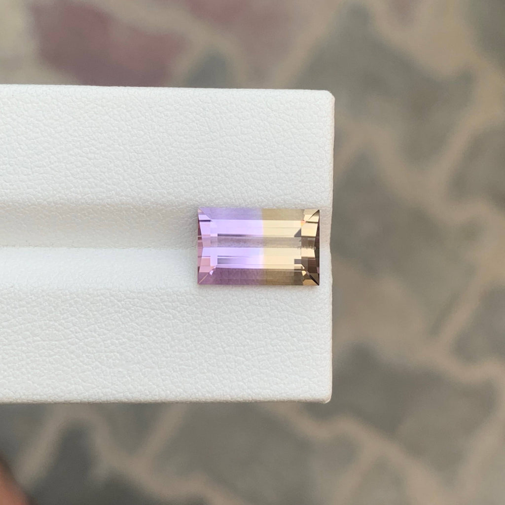 3.90 Carat Natural Loose Bicolor Ametrine Stone Baguette Cut Brazilian Gemstone