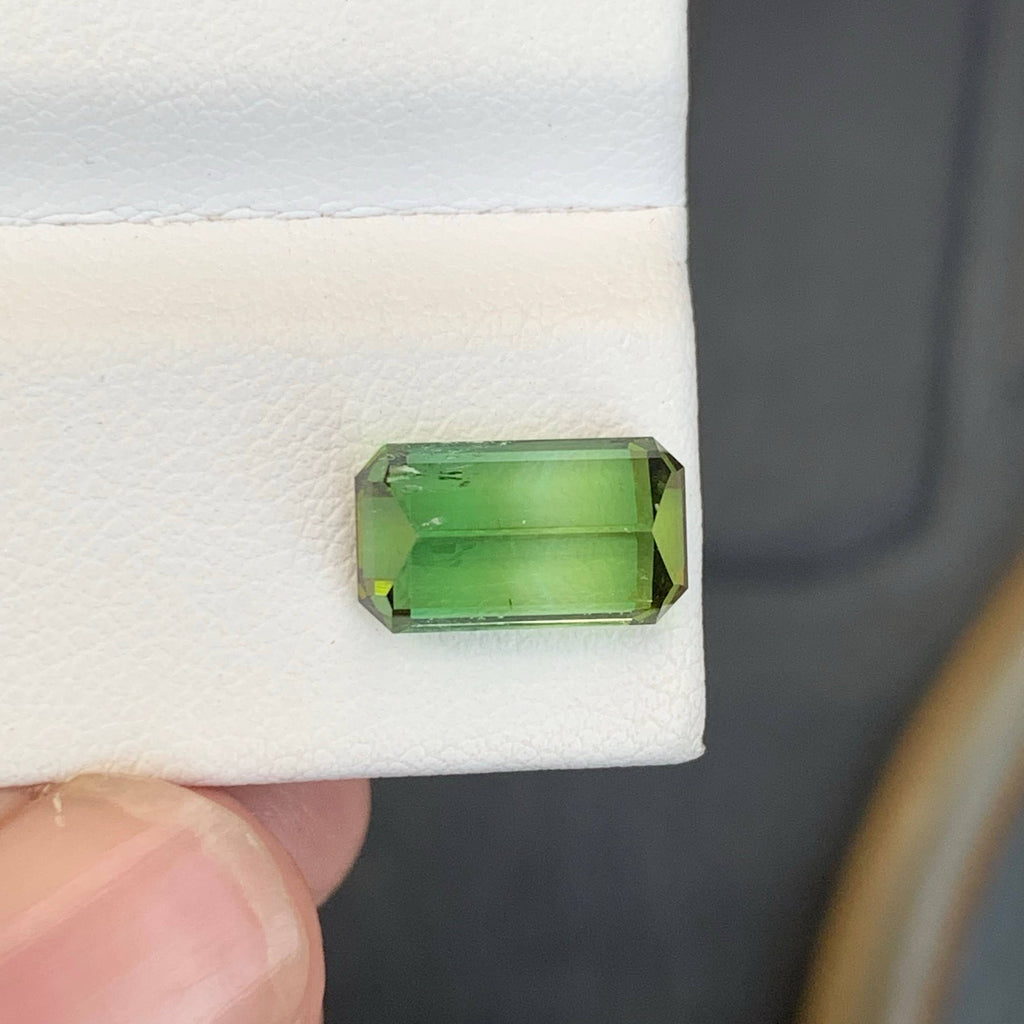3.85 Carat Natural Loose Green Bicolor Tourmaline Stone Emerald Cut Afghan VVS Untreated Gemstone