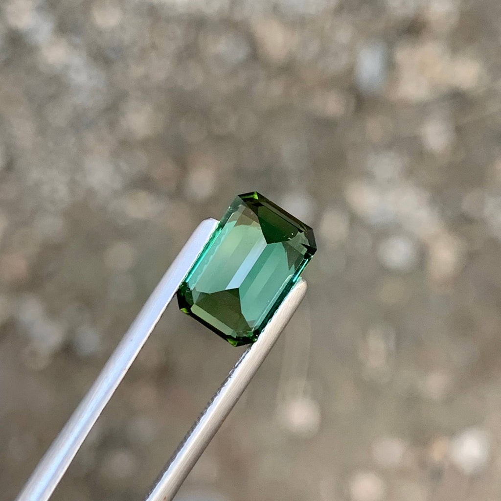 3.85 Carat Natural Loose Green Color Tourmaline Emerald Cut Afghan Gemstone