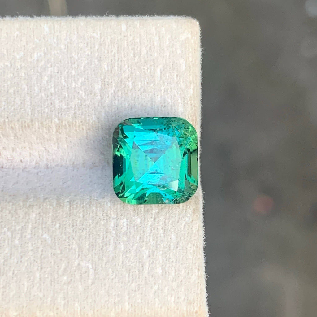 5.55 Carat Bluish Green Tourmaline Cushion Cut Afghan Gemstone