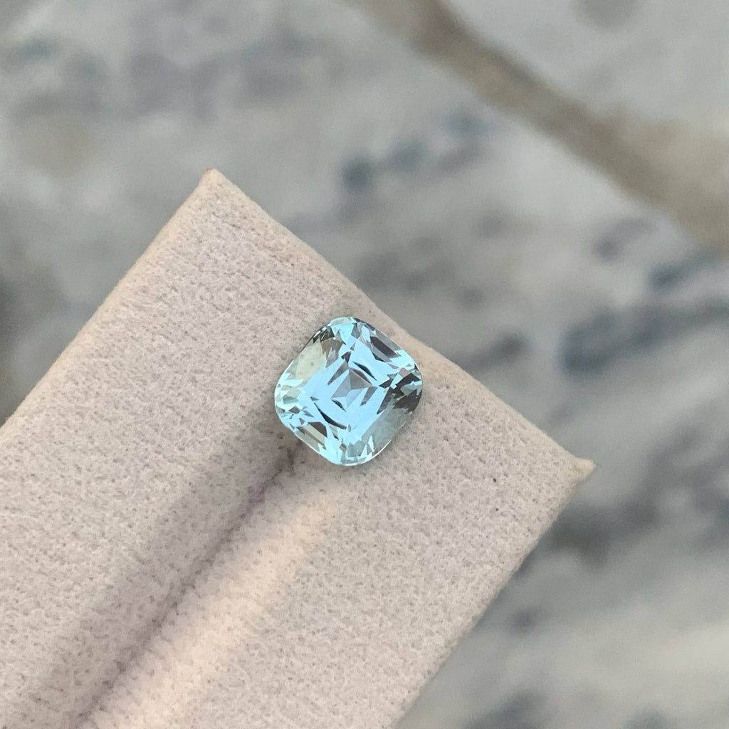 3.10 Carat Light Blue Aquamarine Cushion Cut Pakistan VVS Untreated
