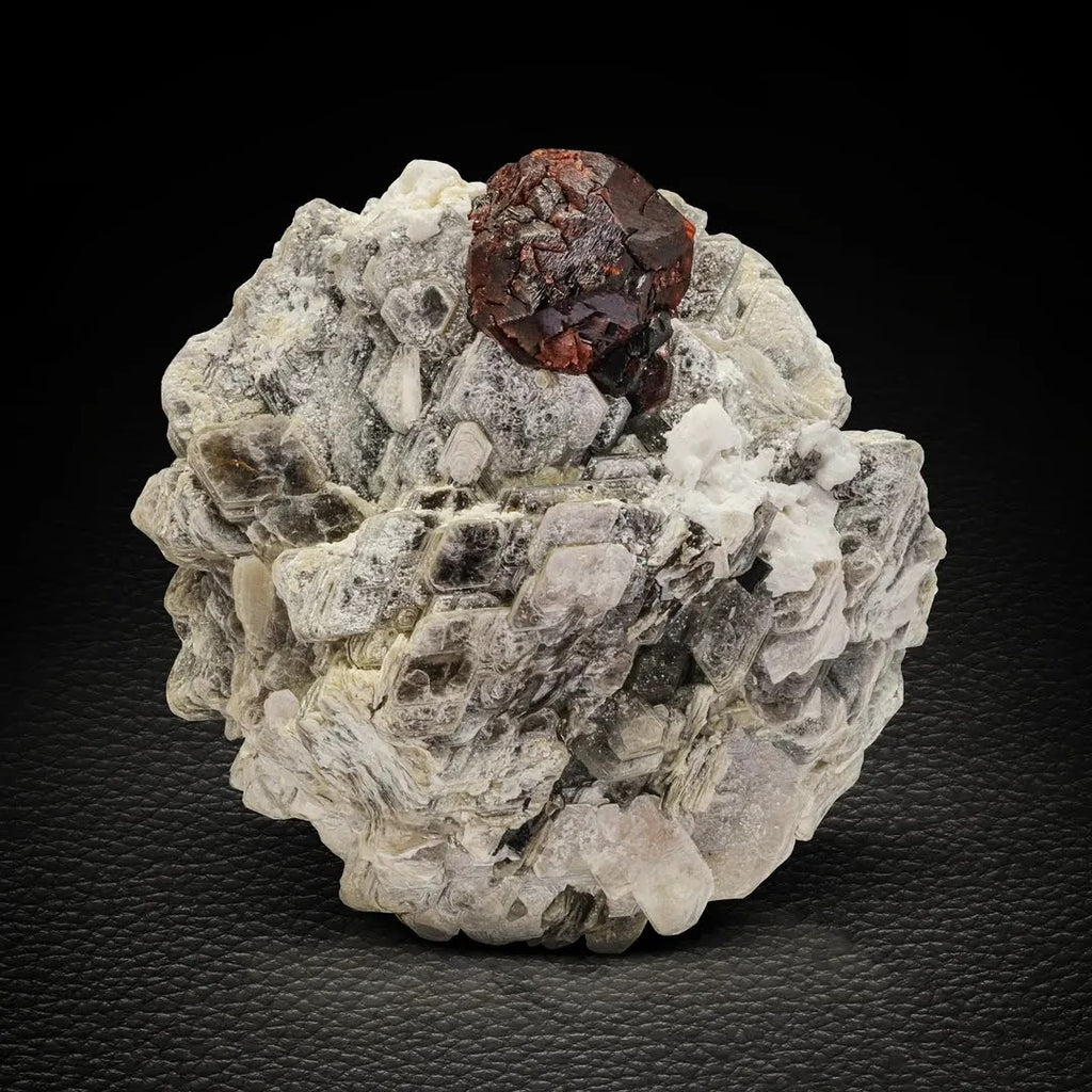 Dark Red Spessartine Garnet Crystal on Muscovite from Pakistan
