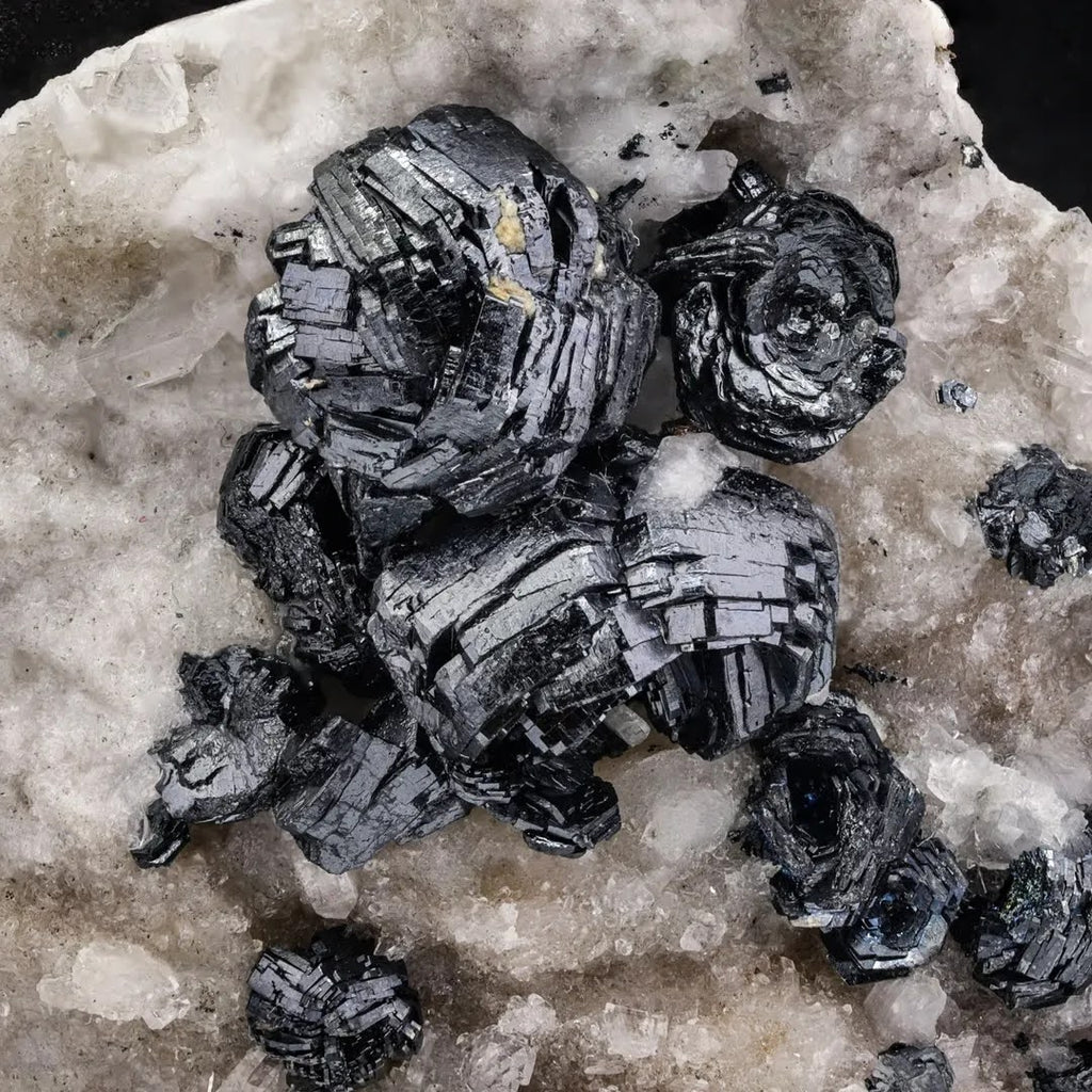 Round Rossetts of Metallic Mustrous Hematite Crystals on Albite from Pakistan