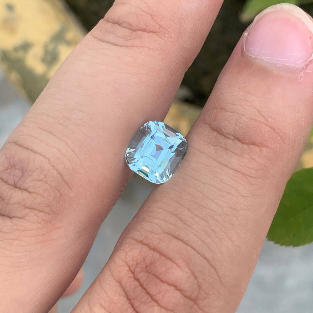 3.10 Carat Light Blue Aquamarine Cushion Cut Pakistan VVS Untreated