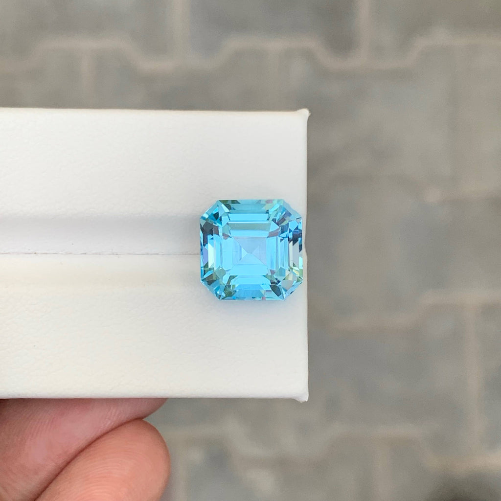 9.65 Carat Natural Loose Sky Blue Color Topaz Asscher Cut African Gemstone