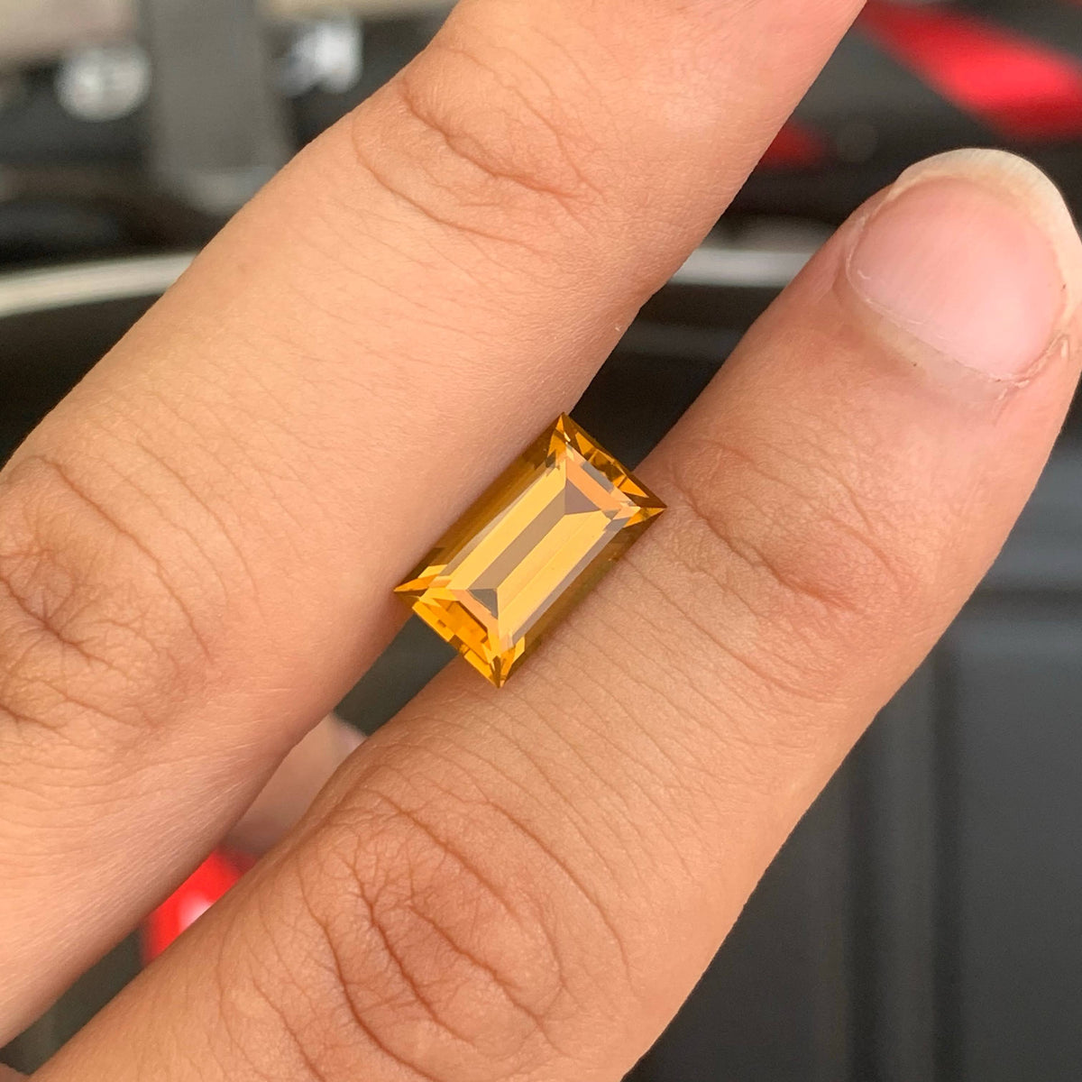3.85 Carat Honey Color Citrine Baguette Cut Brazil Loupe Clean Untreated