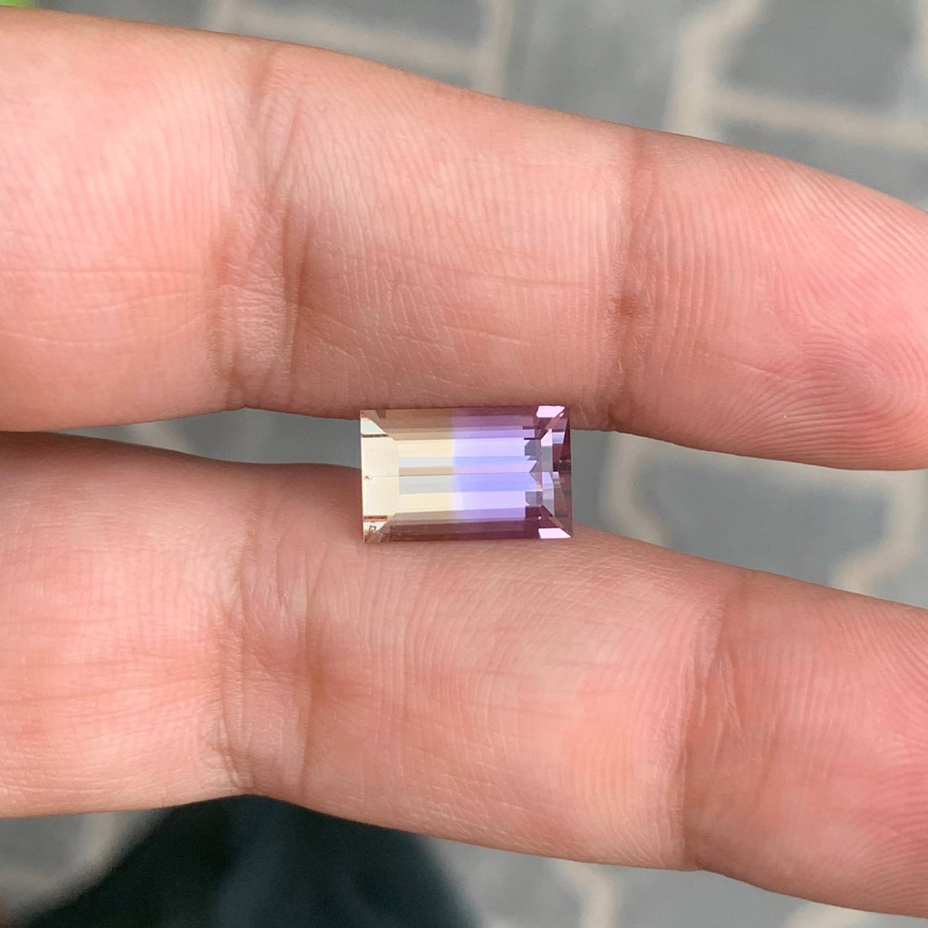 3.90 Carat Natural Loose Bicolor Ametrine Stone Baguette Cut Brazilian Gemstone
