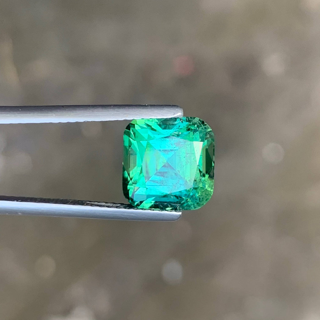 5.55 Carat Bluish Green Tourmaline Cushion Cut Afghan Gemstone