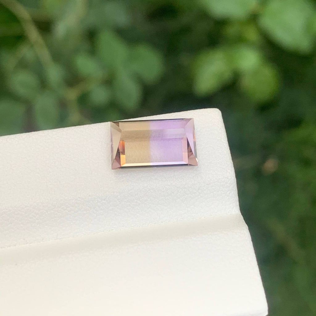 3.90 Carat Natural Loose Bicolor Ametrine Stone Baguette Cut Brazilian Gemstone