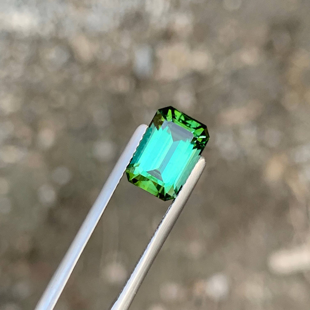 3.85 Carat Natural Loose Green Color Tourmaline Emerald Cut Afghan Gemstone
