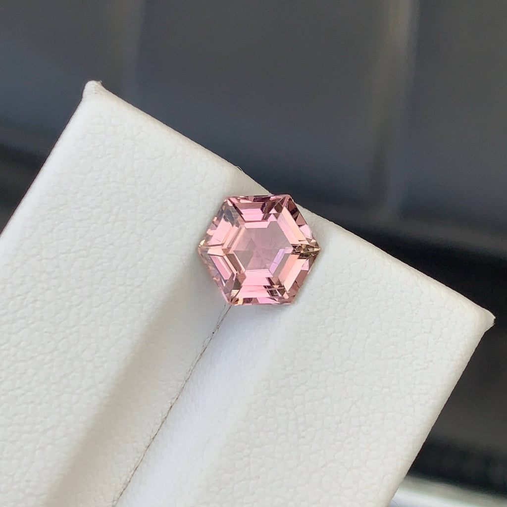 2.00 Carat Baby Pink Tourmaline Hexagonal Fancy Cut Afghan Gemstone, Eye Clean, Untreated