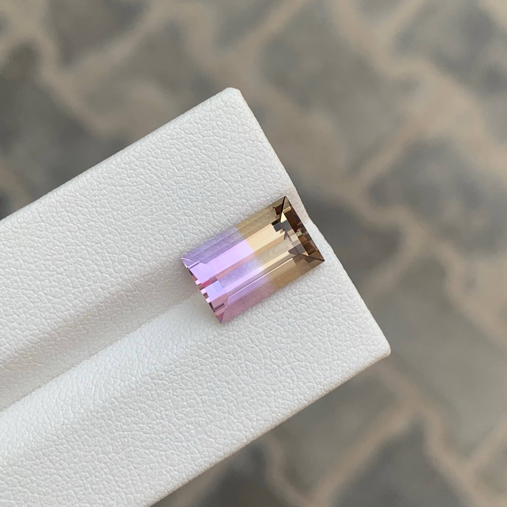 3.90 Carat Natural Loose Bicolor Ametrine Stone Baguette Cut Brazilian Gemstone