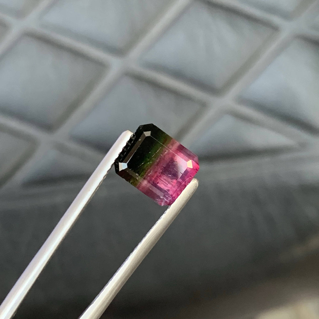 3.30 Carat Natural Loose Bicolor Tourmaline Emerald Cut Afghan Gemstone