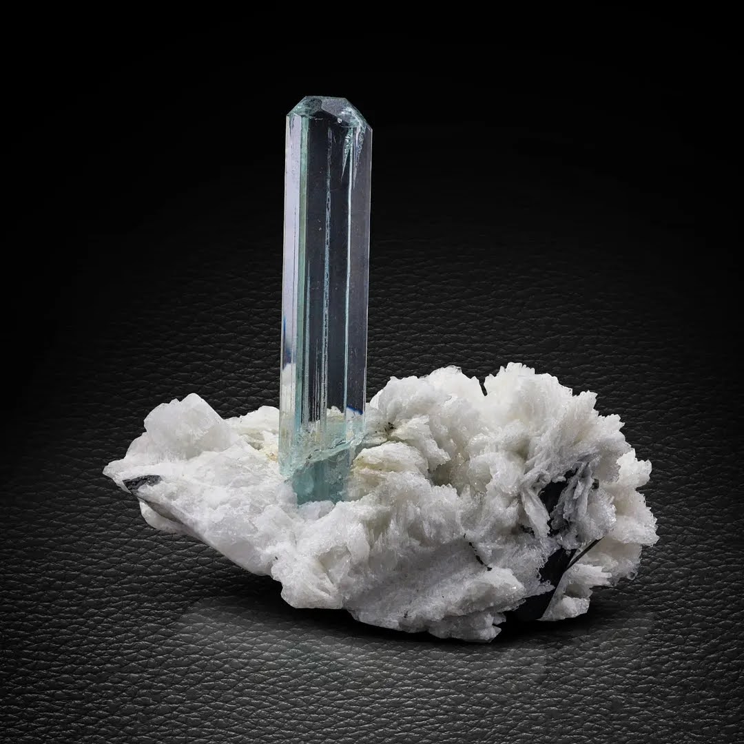 Free Standing Aquamarine Crystal Perched Albite Matrix from Pakistan