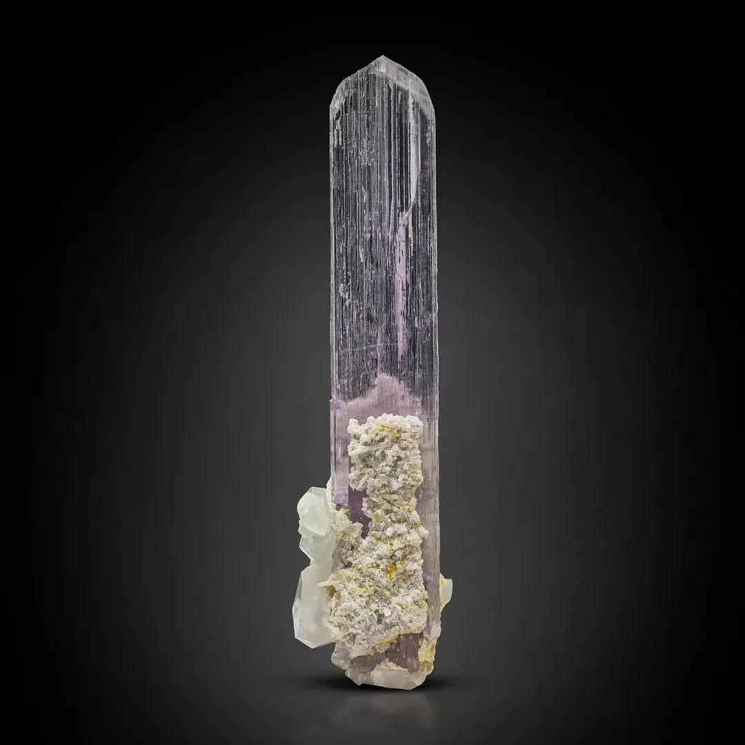 Pink Tabular Kunzite crystal with Quartz and Albite from Afghanistan