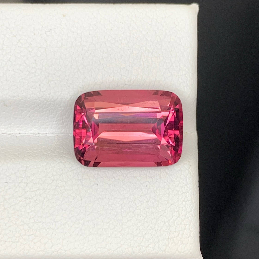 8.60 Carats Pink Tourmaline cushion cut pink gemstone on a white background