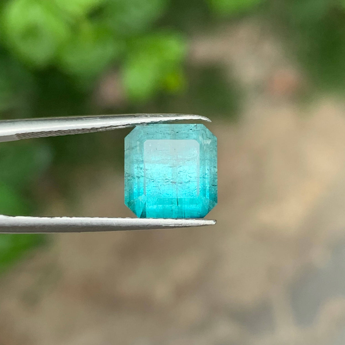 5.95 Carat Natural Loose Blue Hue Bicolor Tourmaline Emerald Cut Afghan Gemstone