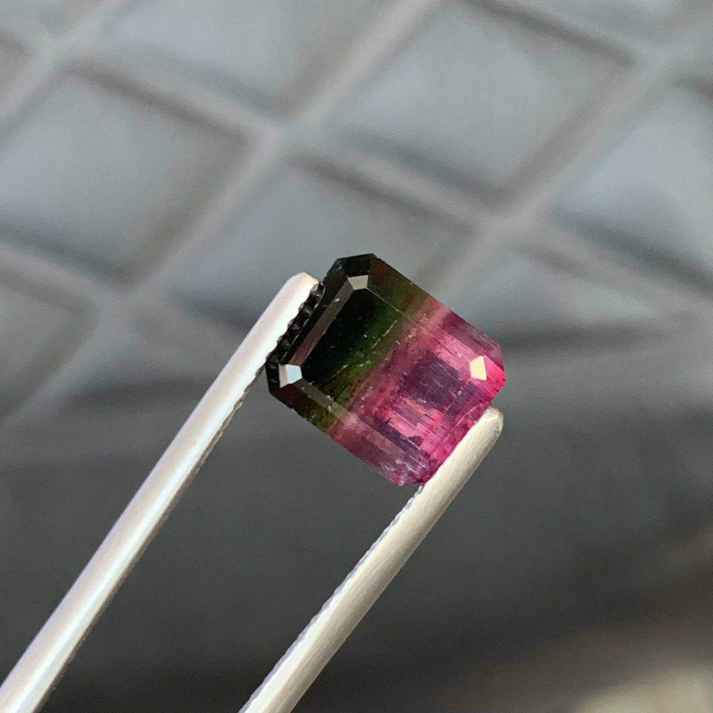 3.30 Carat Natural Loose Bicolor Tourmaline Emerald Cut Afghan Gemstone