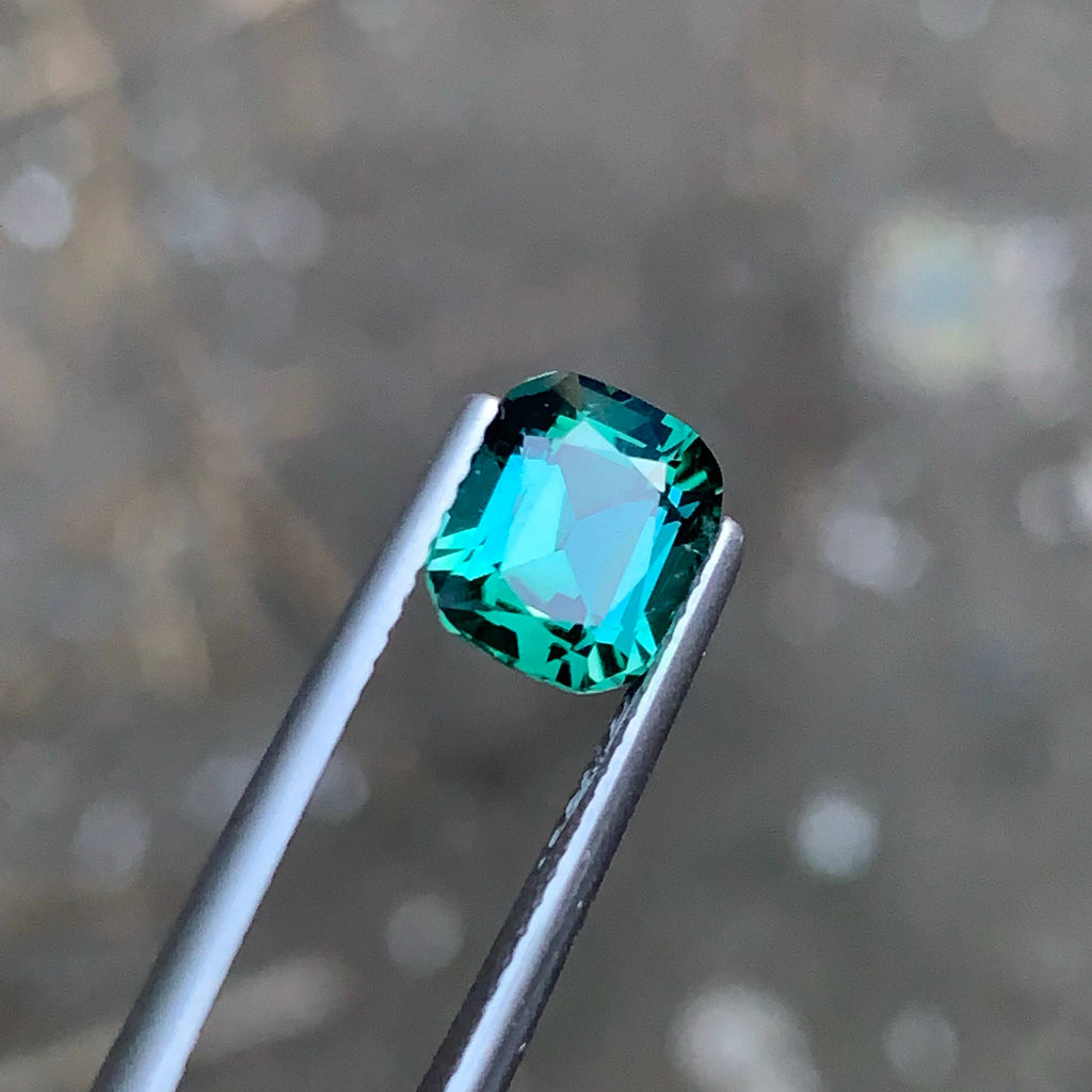 2.10 Carat Bluish Green Tourmaline Cushion Cut Afghan VVS Untreated