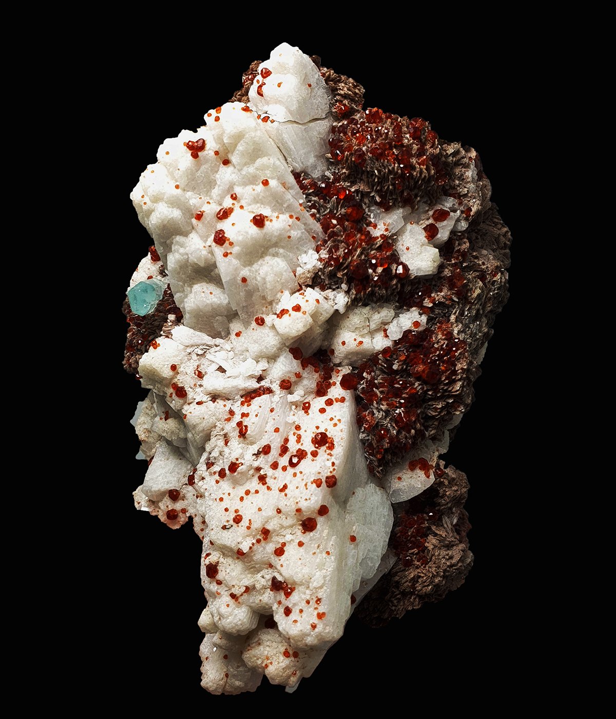 630 Gram Gorgeous Spray of Red Spessartine Garnet on white Albite