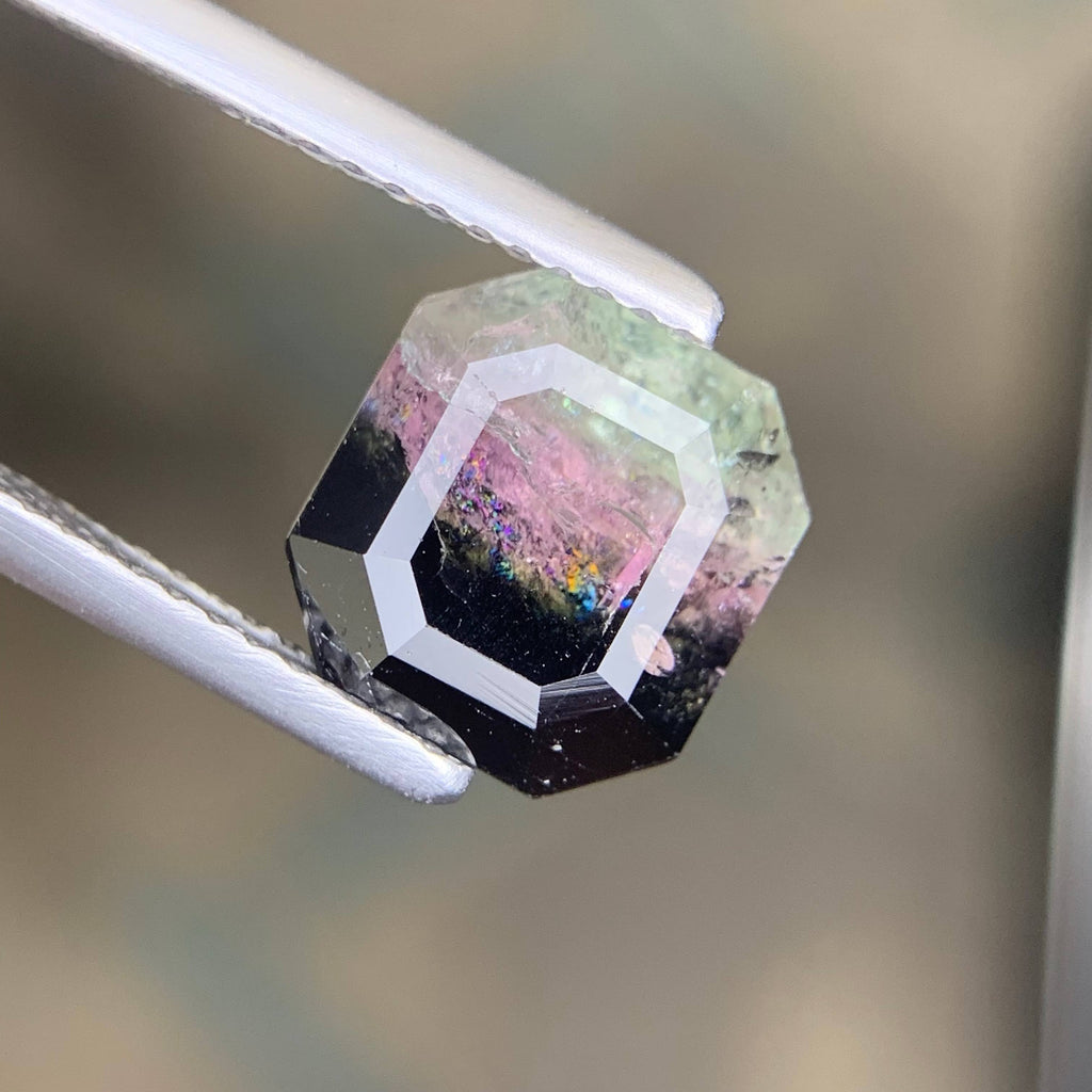 4.05 Carat Loose Tricolor Tourmaline Stone – Emerald Cut, Afghan Gemstone
