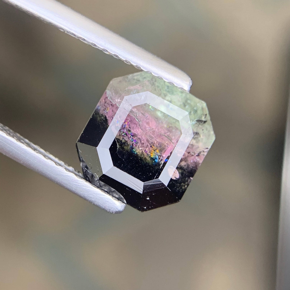 4.05 Carat Loose Tricolor Tourmaline Stone – Emerald Cut, Afghan Gemstone