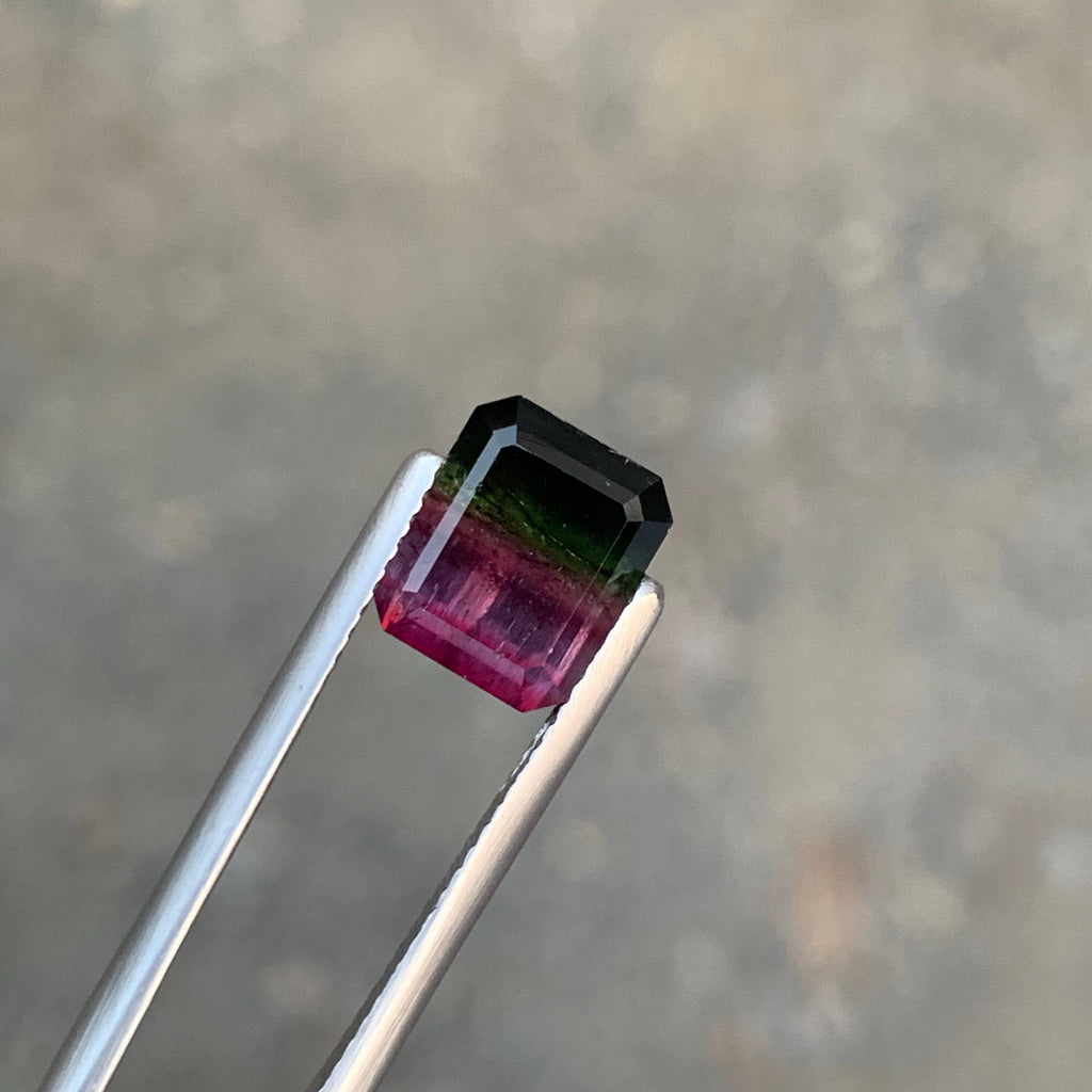 3.30 Carat Natural Loose Bicolor Tourmaline Emerald Cut Afghan Gemstone