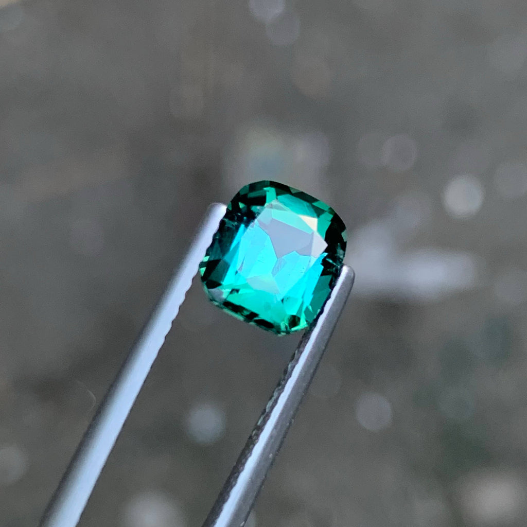 2.10 Carat Bluish Green Tourmaline Cushion Cut Afghan VVS Untreated