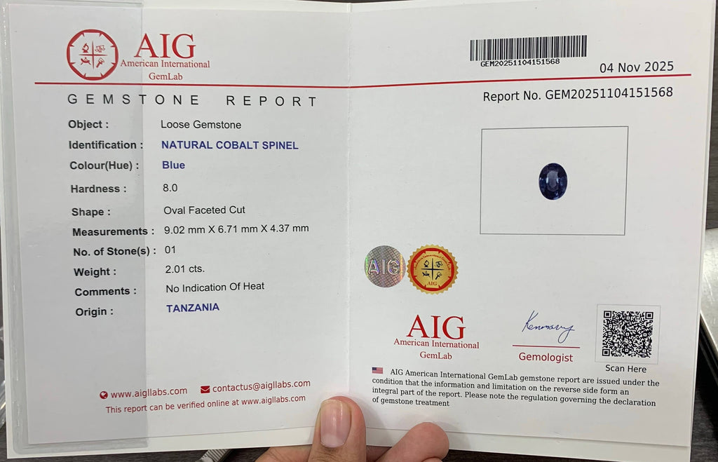 2.01 Carat Certified Loose Blue Spinel From Tanzania