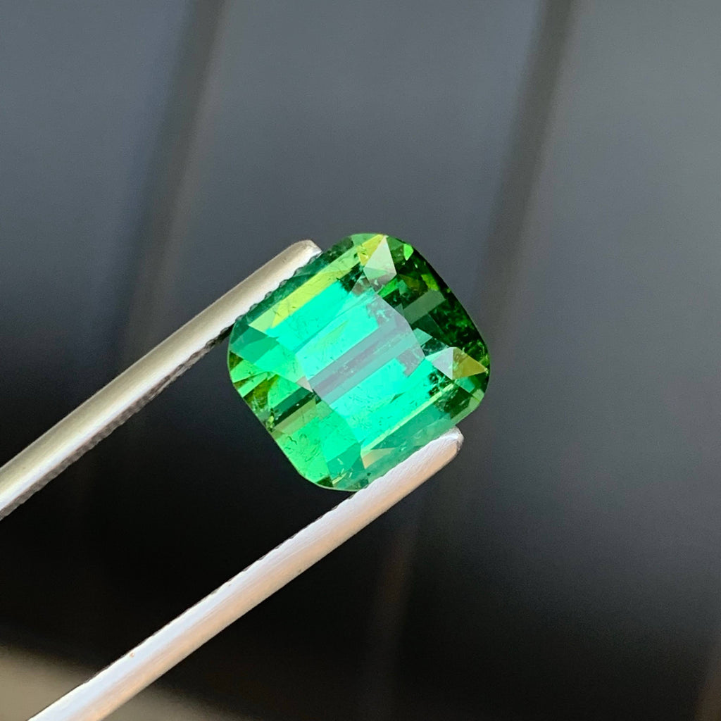 6.45 Carat Natural Loose Green Color Tourmaline Cushion Cut Afghan Gemstone
