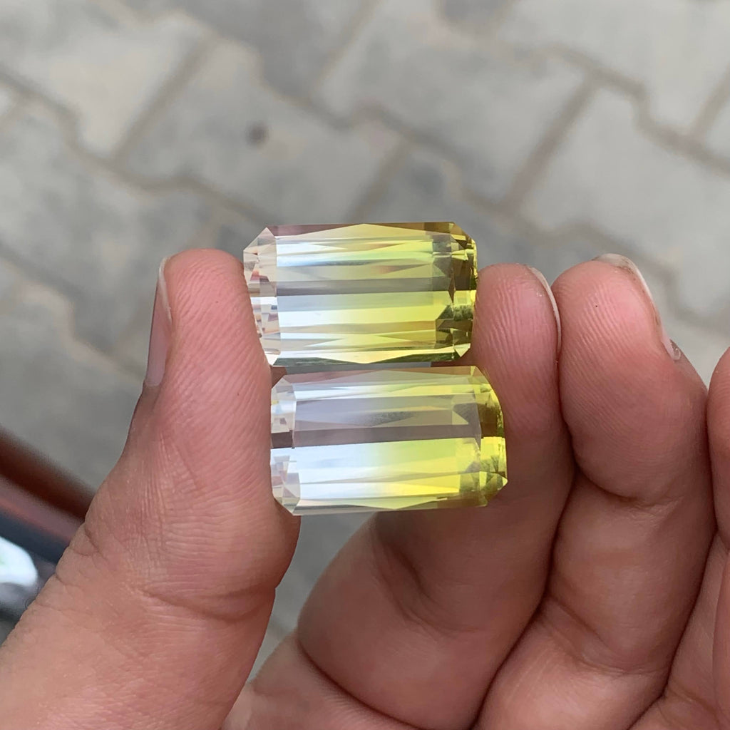 44.95 Carat Natural Loose Bicolor Color Citrine Pair Cushion African Gemstone