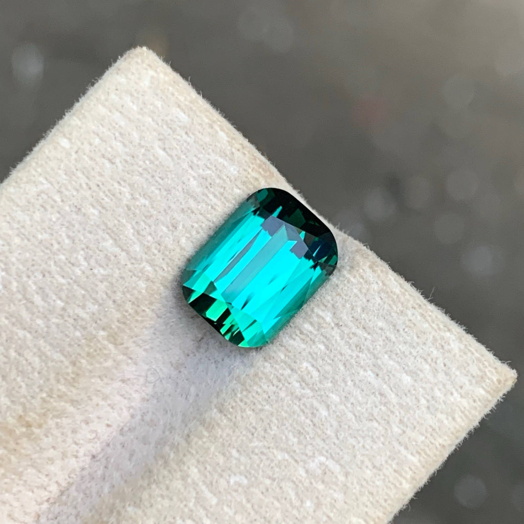 4.00 Carat Bluish Green Tourmaline Cushion Cut Afghanistan Eye Clean Untreated