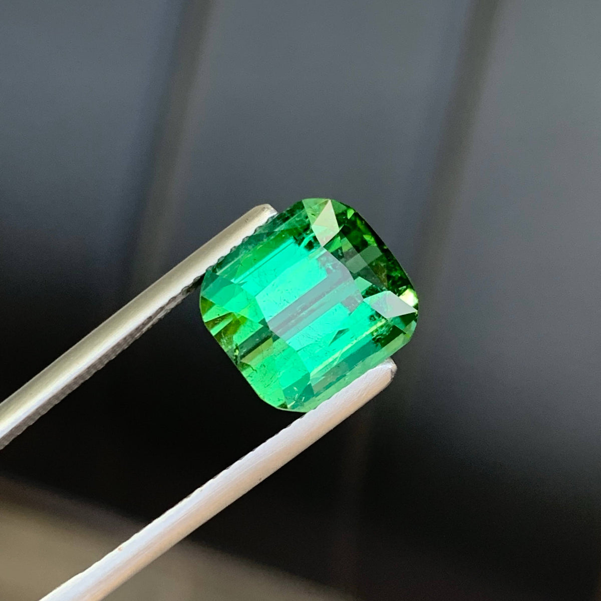 6.45 Carat Natural Loose Green Color Tourmaline Cushion Cut Afghan Gemstone