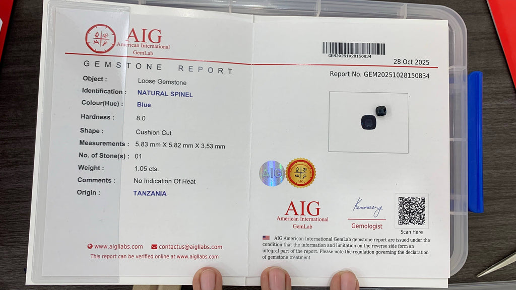 1.05 Carat Certified Natural Loose Blue Spinel Cushion Cut From Tanzania