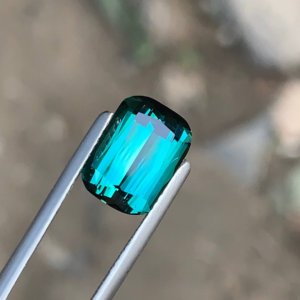 4.10 Carat Natural Loose Bluish Green Tourmaline Cushion Cut Afghan Gemstone