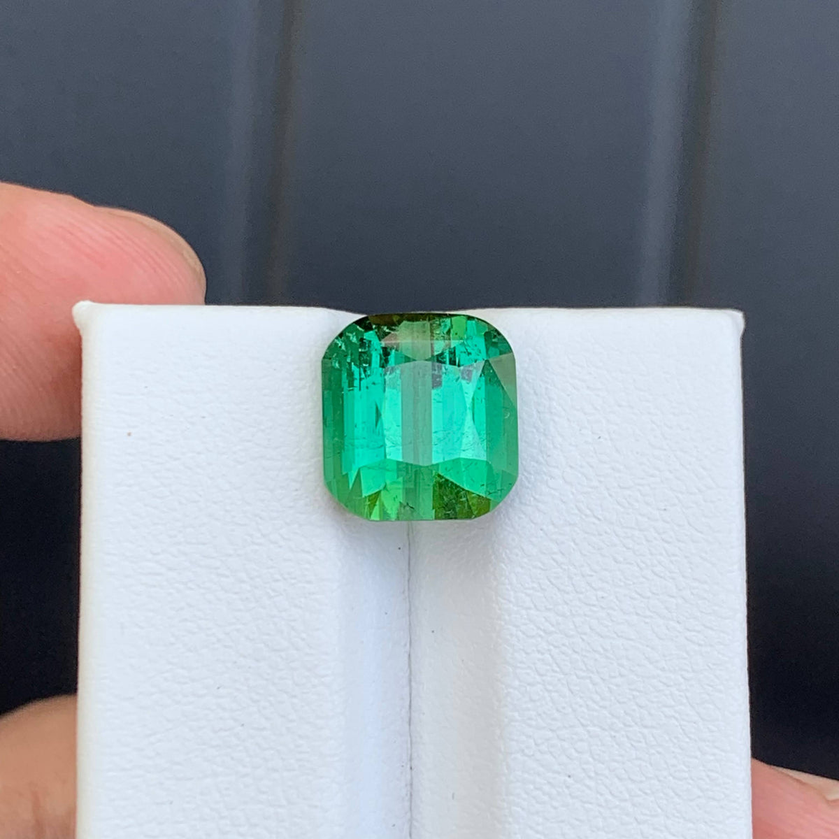 6.45 Carat Natural Loose Green Color Tourmaline Cushion Cut Afghan Gemstone