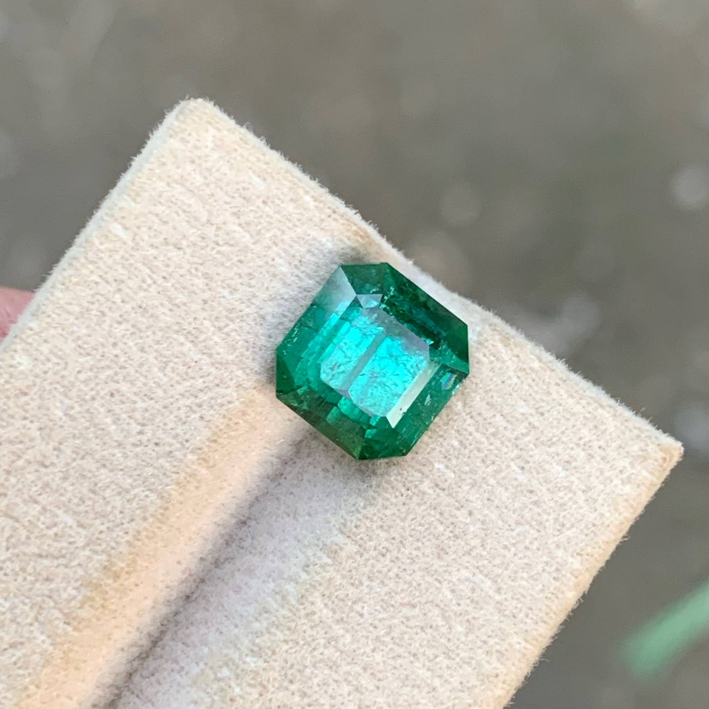 4.50 Carat Natural Loose Bluish Green Tourmaline Asscher Cut Afghan Gemstone