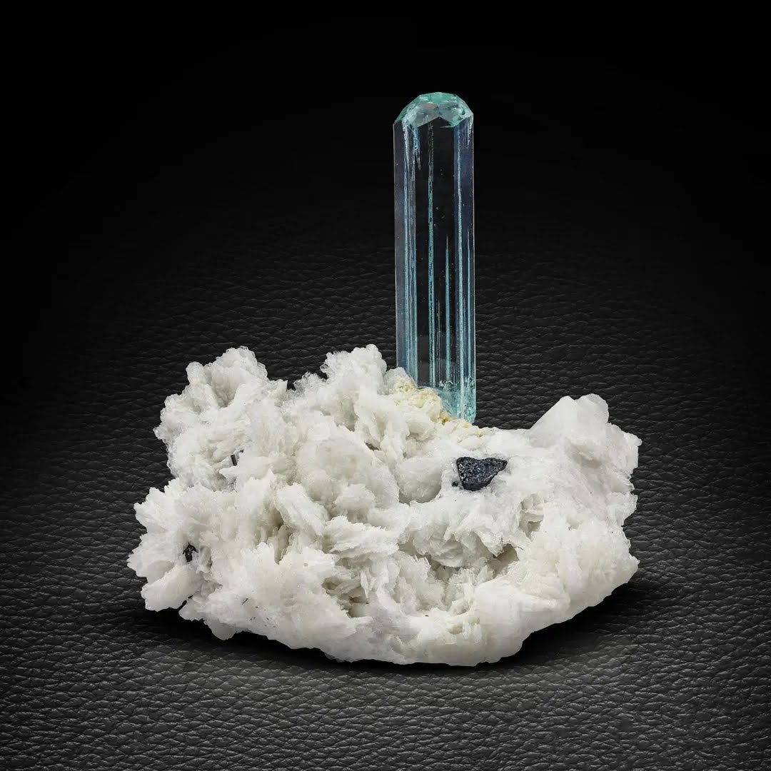 Free Standing Aquamarine Crystal Perched Albite Matrix from Pakistan