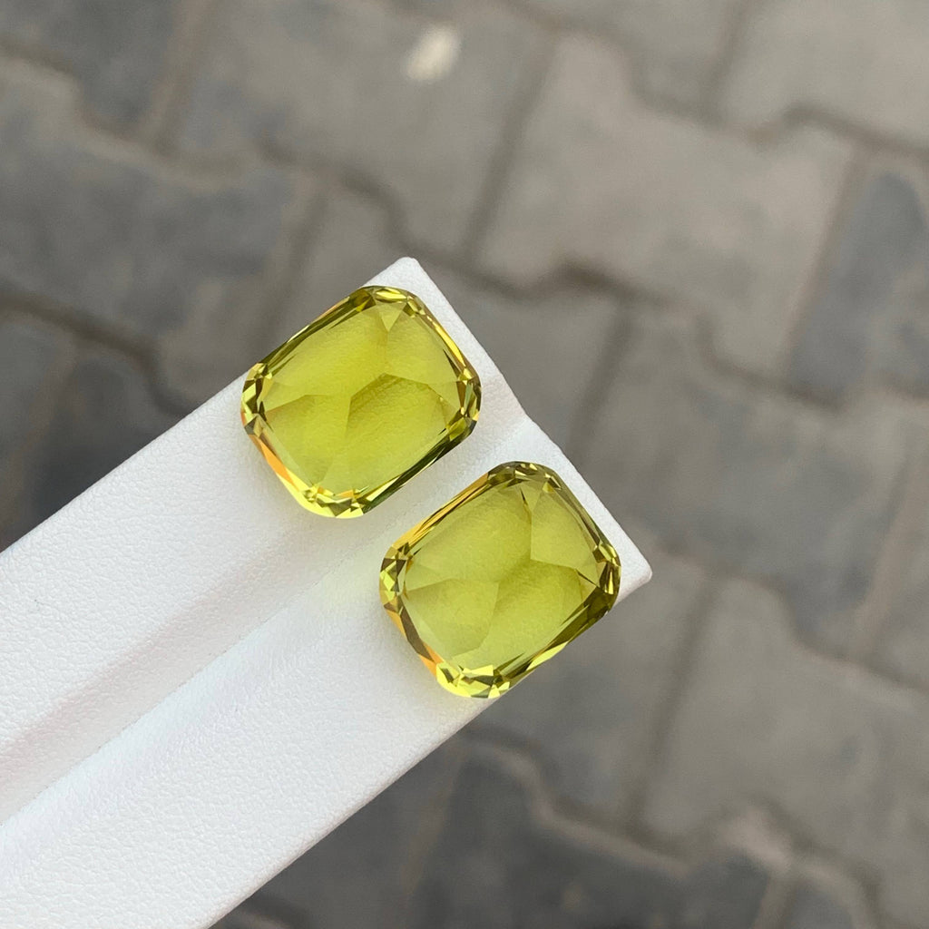 37.60 Carat Natural Loose Fine Lemon Citrine Pair Cushion Cut African Gemstone