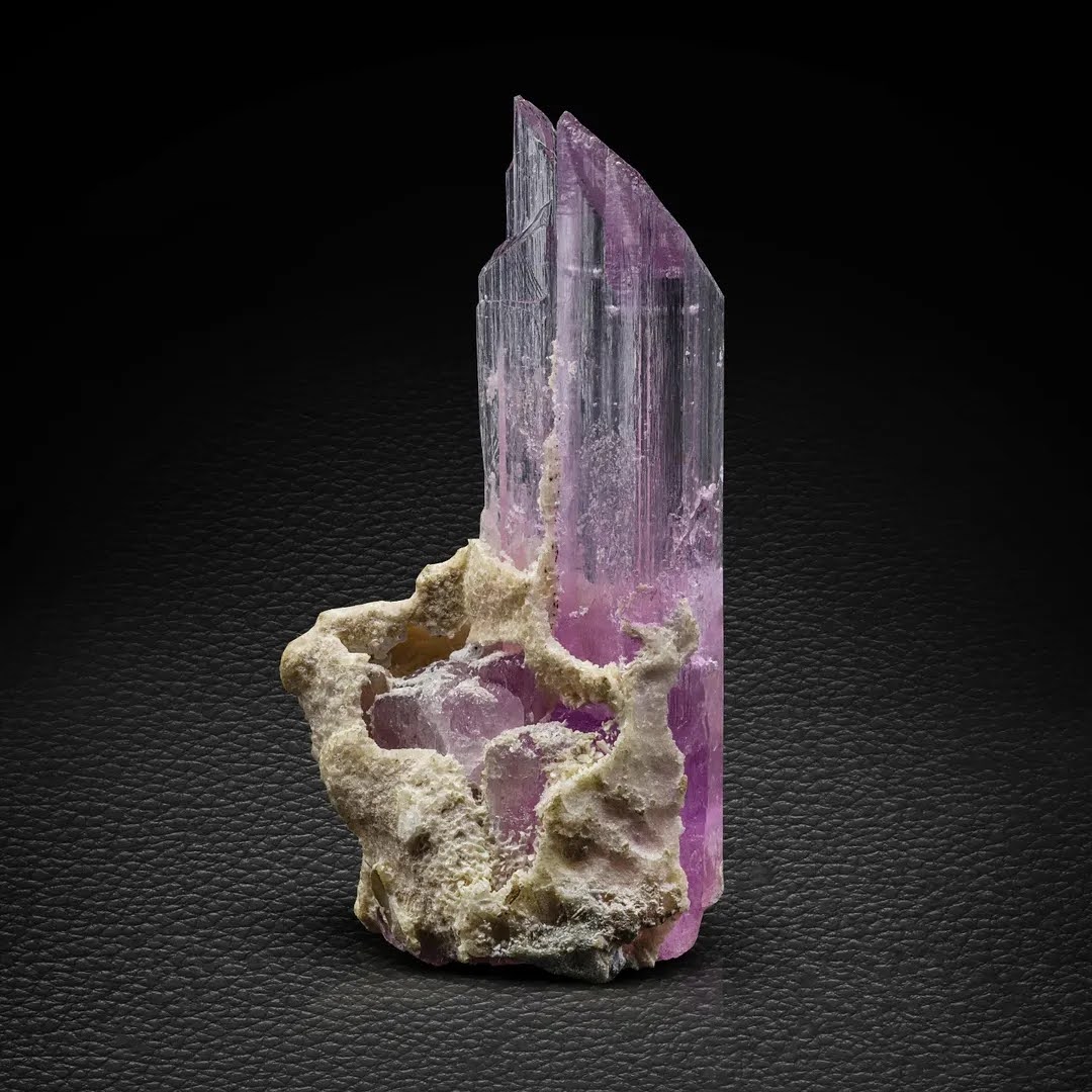 Pink Spodumene Kunzite Crystal on White Albite Matrix from Afghanistan