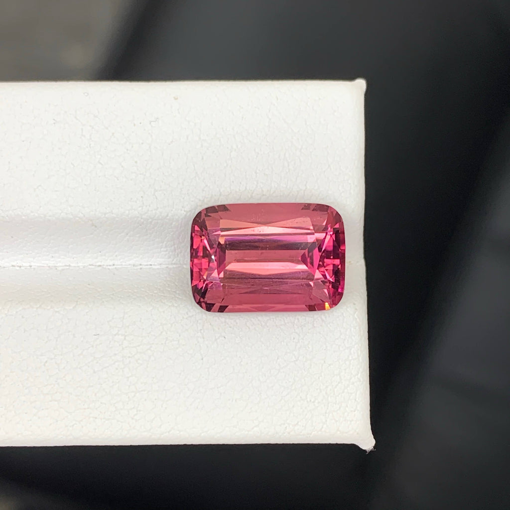 8.60 Carats Pink Tourmaline cushion cut pink gemstone on a white background