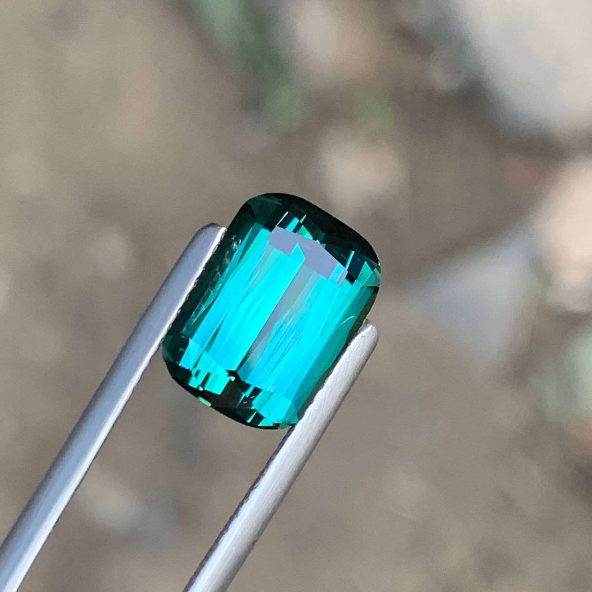 4.10 Carat Natural Loose Bluish Green Tourmaline Cushion Cut Afghan Gemstone