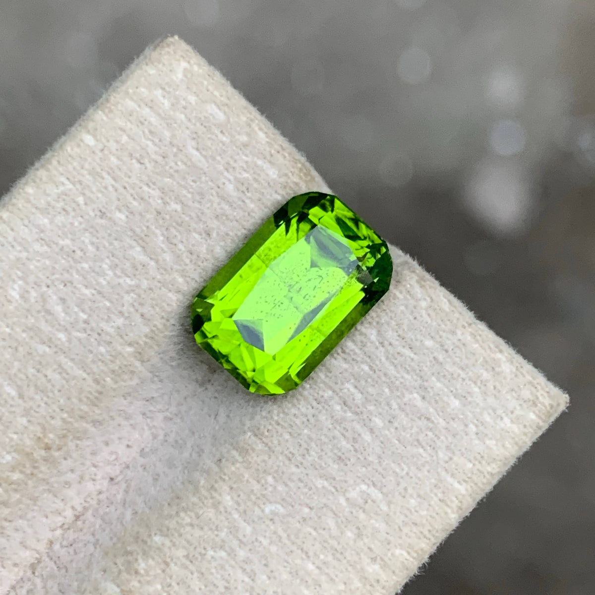 6.20 Carat Apple Green Peridot Cushion Cut Pakistan Gemstone