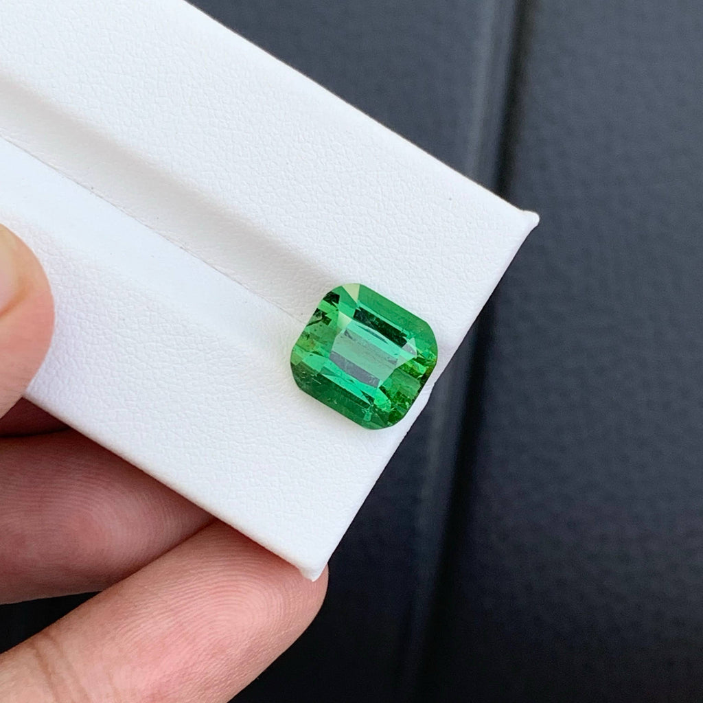 6.45 Carat Natural Loose Green Color Tourmaline Cushion Cut Afghan Gemstone