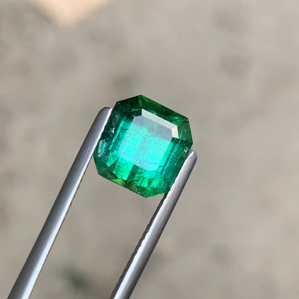 4.50 Carat Natural Loose Bluish Green Tourmaline Asscher Cut Afghan Gemstone