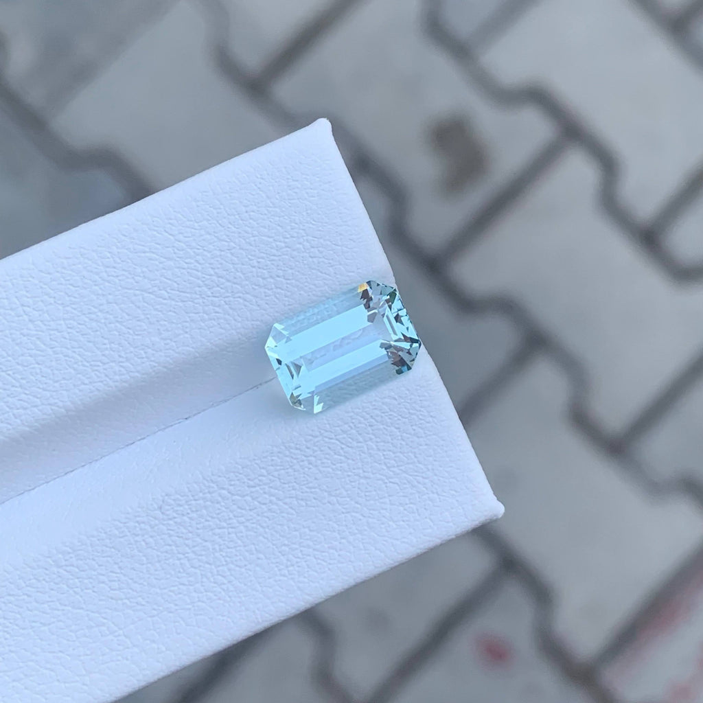 3.35 Carat Light Blue Aquamarine Emerald Cut Pakistan VVS Untreated