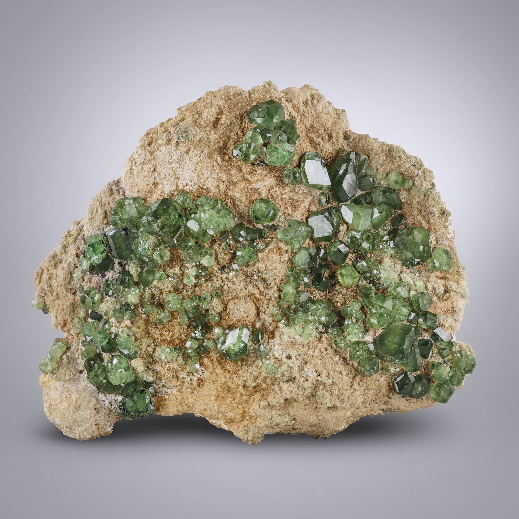 Gorgeous green Demantoid Garnet crystals on matrix from Africa