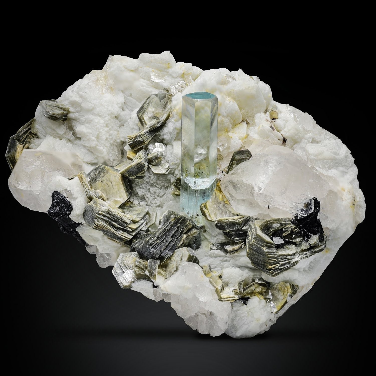 Aquamarine Crystal On Albite With Muscovite From Pakistan